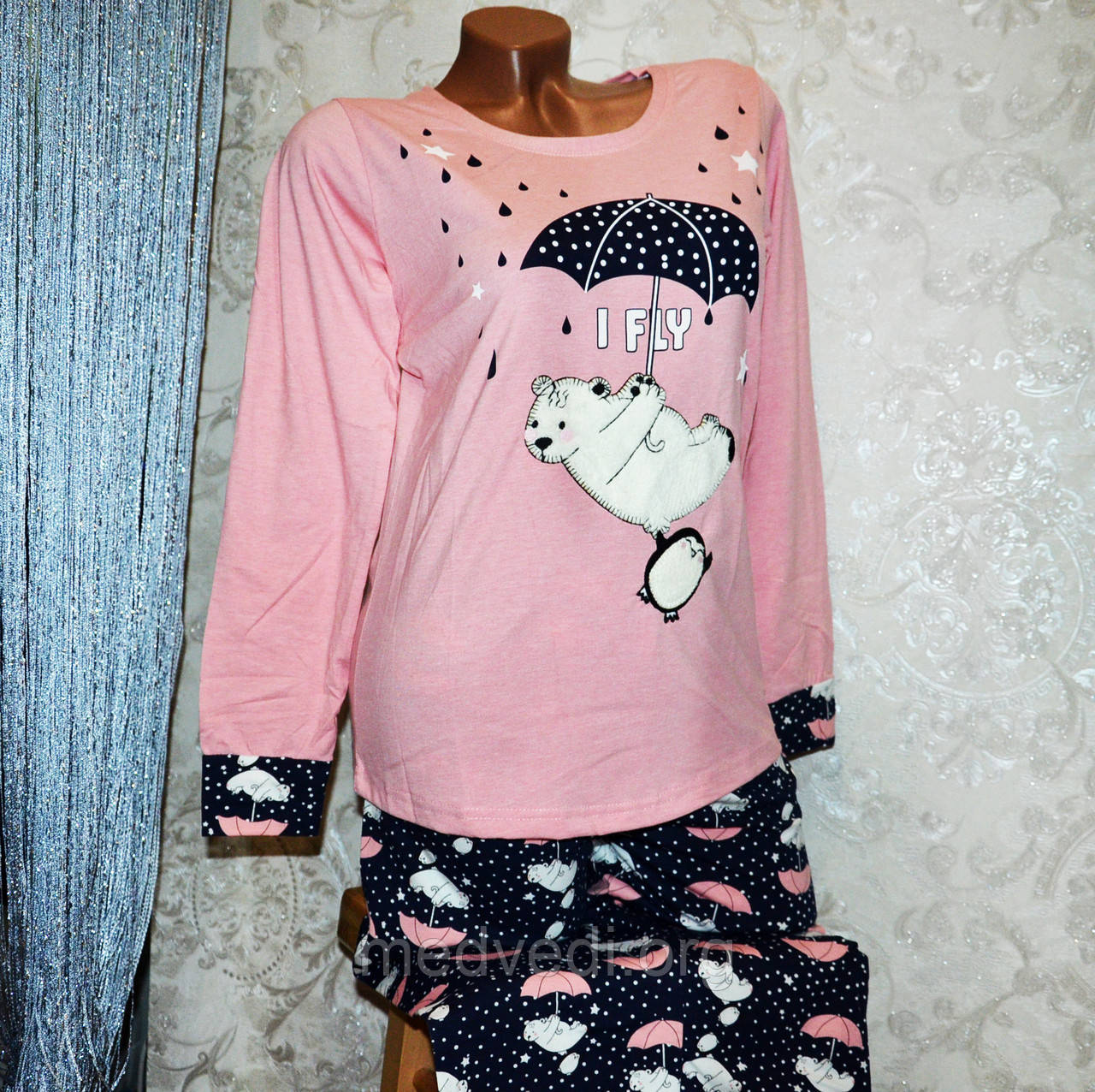 Розмір XL (48-50). Жіночий комплект для дому, піжама байка, кофта, штани, шкарпетки, бавовна, преміум якість, фото 1