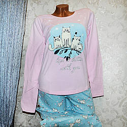 Розмір М (44-46). Преміум комплект для дому та сну, рожево-блакитна піжама, 100% коттон, кофта, штани, шкарпетки