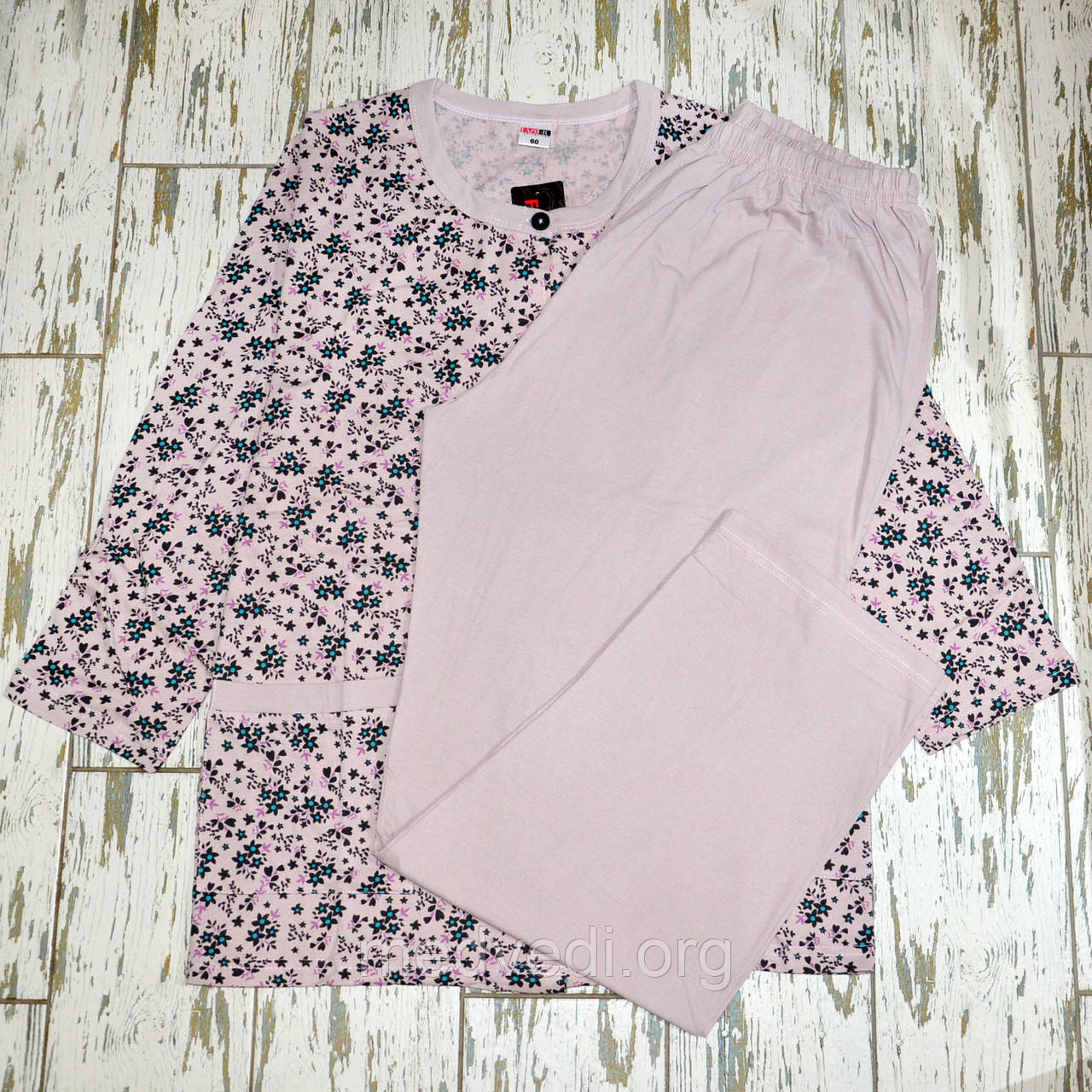 Великі розміри 58, 60. Батальна жіноча піжама, суха троянда, 100% бавовна, піжамний домашній комплект