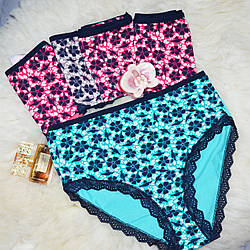 Розмір 3XL (54). Яскравий Набір жіночих трусів з 4 штук, високі бавовняні трусики з мереживом, Туреччина