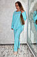 Розмір 52-54. Тепла бавовняна піжама з начосом, кофта та штани, блакитний жіночий домашній костюм на байку, фото 2
