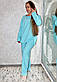 Розмір 52-54. Тепла бавовняна піжама з начосом, кофта та штани, блакитний жіночий домашній костюм на байку, фото 5