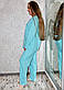 Розмір 52-54. Тепла бавовняна піжама з начосом, кофта та штани, блакитний жіночий домашній костюм на байку, фото 6