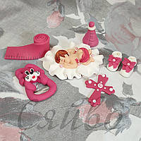 Сахарное украшение фигурки для торта набор Малыш №1 Немовля розовый