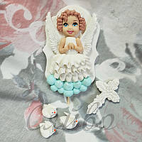 Сахарные фигурки украшение на торт на крестины набор Ангел