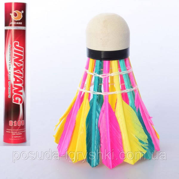 Воланчик для бадмінтона MS 0155 розмір 9см, кольоровий, пір' яний, мікс кольорів, ціна за 1волан., фото 1