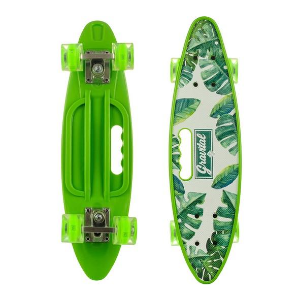 Пенниборд з ручкою Tropic з світяться колесами і кінцевим загином(зелений)