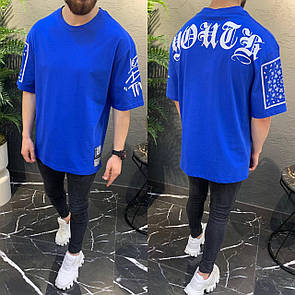 Футболка чоловіча синя оверсайз повсякденна з довгим рукавом Loys