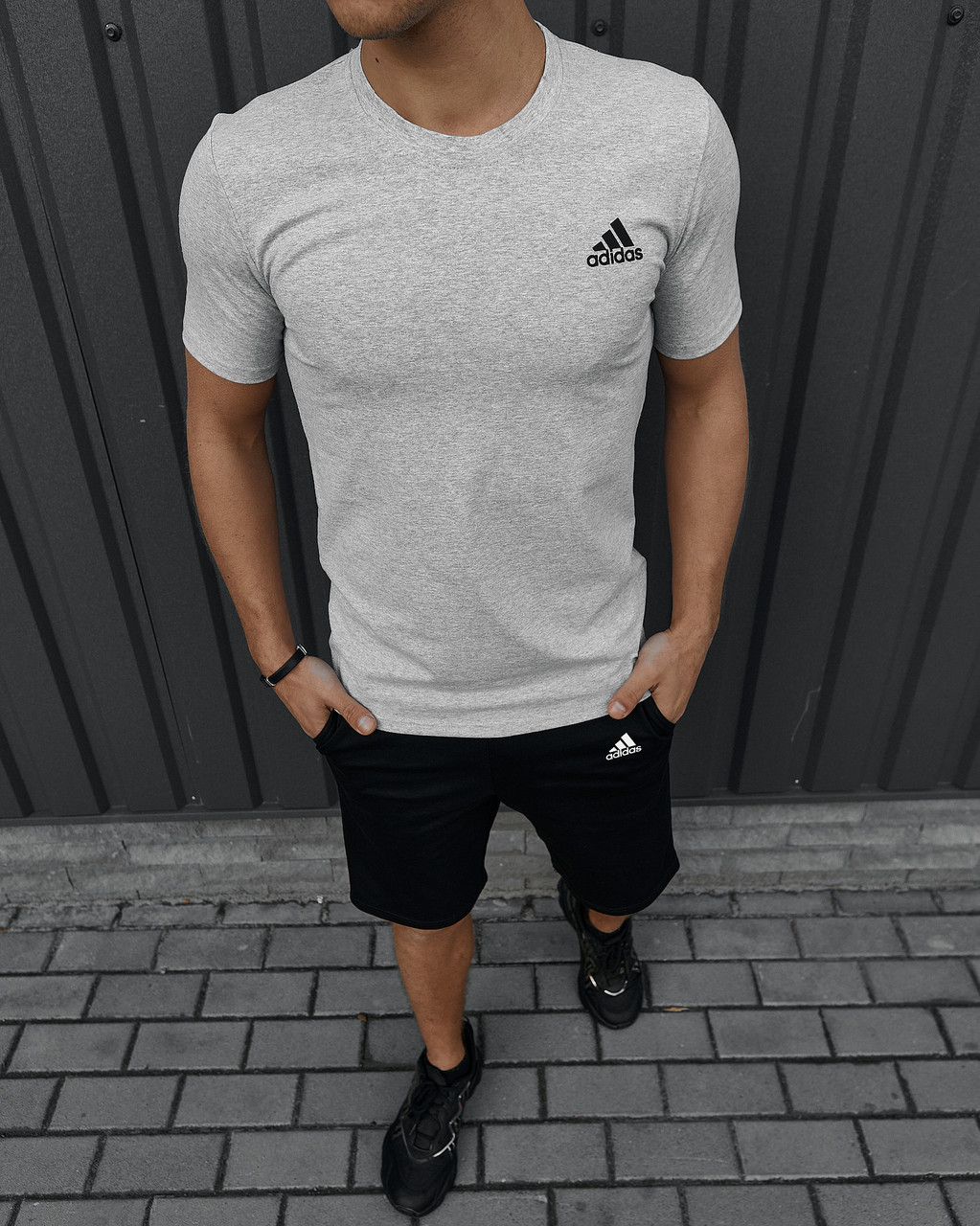 Спортивний костюм чоловічий літній Adidas шорти футболка комплект на літо адідас сірий