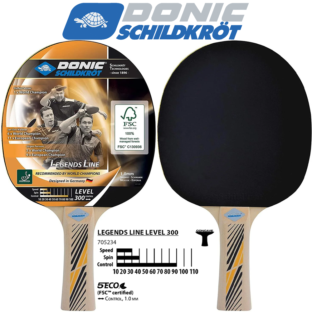 Ракетка для настільного тенісу п'ять шарів дерева Donic Legends 300 FSC ITTF товщина накладки 1,0 мм