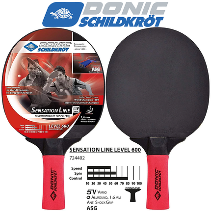Ракетка для настільного тенісу п'ять шарів шпону Donic Sensation 600 ITTF товщина накладки 1,6 мм, фото 1