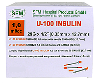Шприц инсулиновый 1 мл U-100 SFM игла 0,33х12,7мм 29G интегрированная 10шт