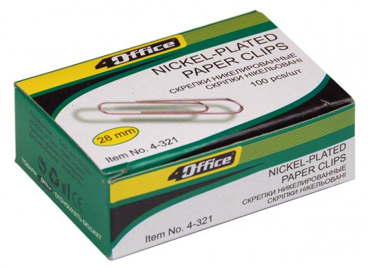 Скріпки нікельовані, круглі, 28 мм, 100 штук, 4Office 4-321, фото 1