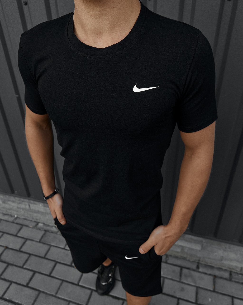 Літній чоловічий костюм Nike шорти футболка комплект спортивний найк чорний, фото 1