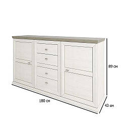 Довгий комод для спальні Сокме Орегон 1800 2Д4Ш 180 см піано ауреліо із вставками мадагаскар нельсон