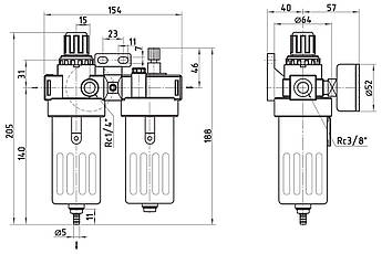 Блок підготовки повітря для пневмоінструменту BFC-3000, фільтр-лубрикатор з регулятором тиску, фото 4