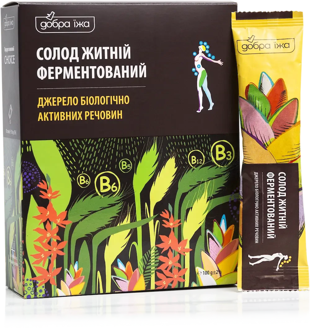 Натуральний житній солод у стіках Добра їжа. Ферментований, молотий. 100 г