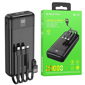 Повербанк 20 000 mAh з вбудованими кабелями BOROFONE BJ20A Power Bank + кабелю Type-C, Lightning, MicroUSB, USB