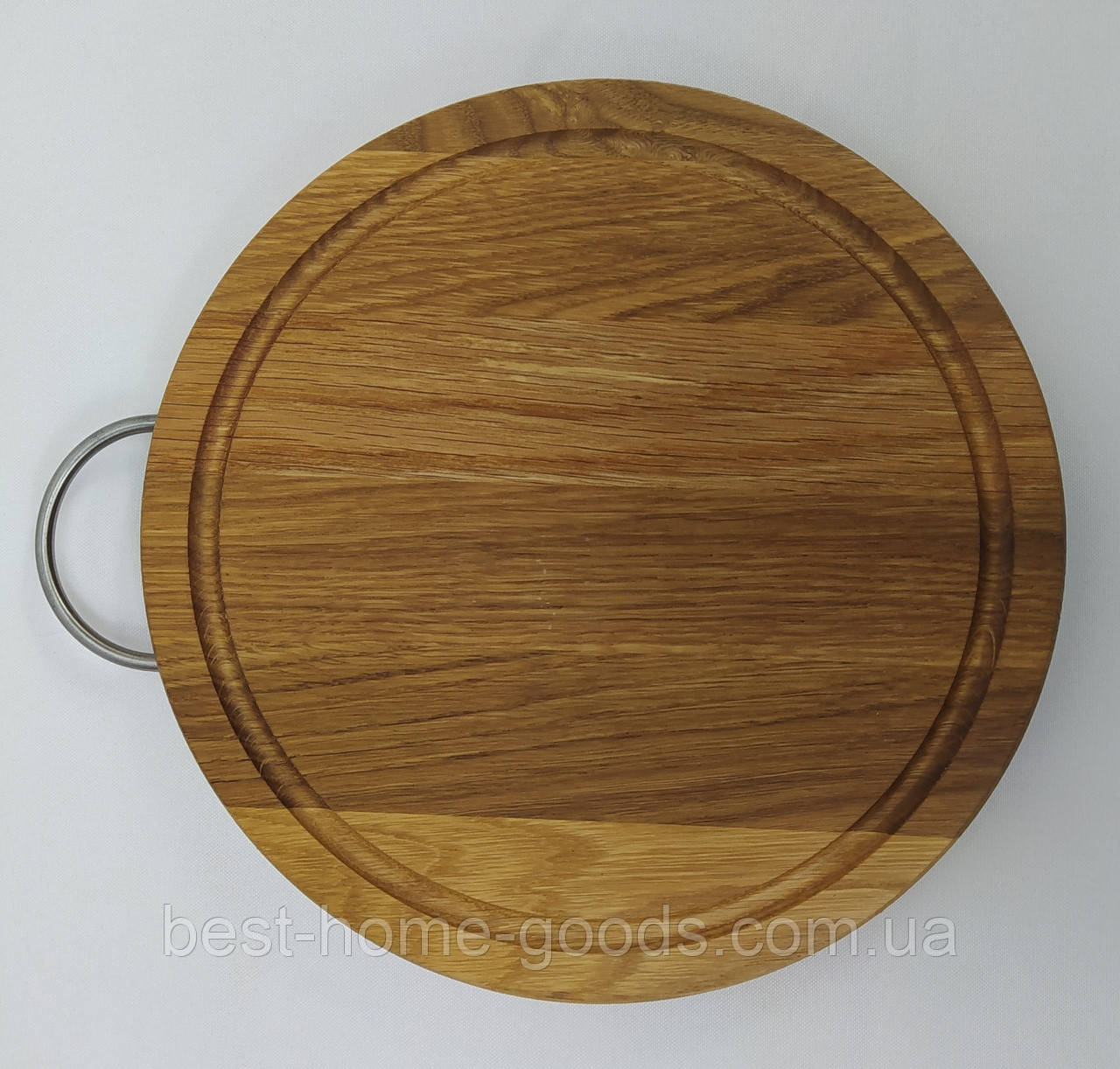 Кругла кухонна дошка з ручкою з натурального дуба Ø25 см – для нарізки, подачі, сервірування, довговічна, оброблена лляною олією, фото 1