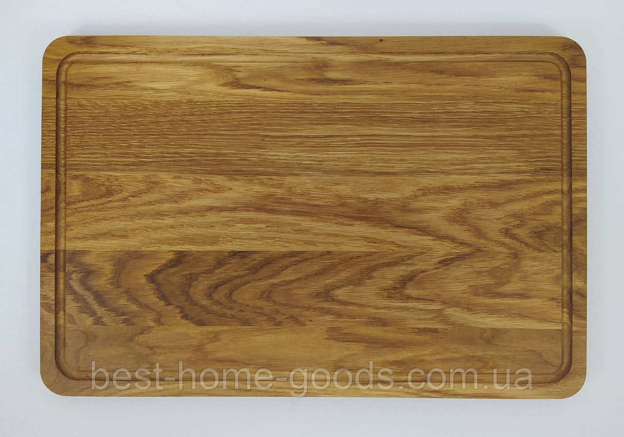 Кухонна дубова обробна дошка з декоративною канавкою 39,5×24,5×2 см — міцна дерев’яна дошка для дому та професійної кухні, фото 1