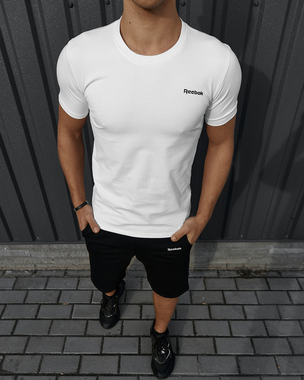 Костюм чоловічий літній Reebok шорти футболка спортивний комплект на літо рибок білий, фото 1