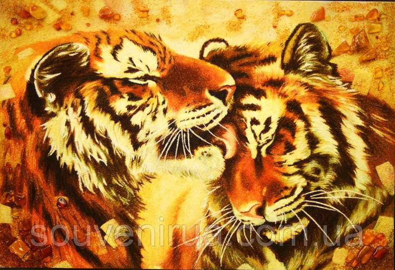 Картина з бурштину "Тигри", фото 1