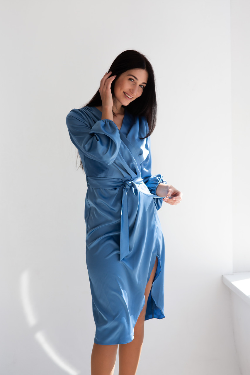 Сукня жіноча атласна з драпіруванням синя Noon March (NM-22/7) розмір M