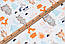 Тканина сатин "Лісові звірятка" сіро-помаранчеві на білому, №4076с, фото 2