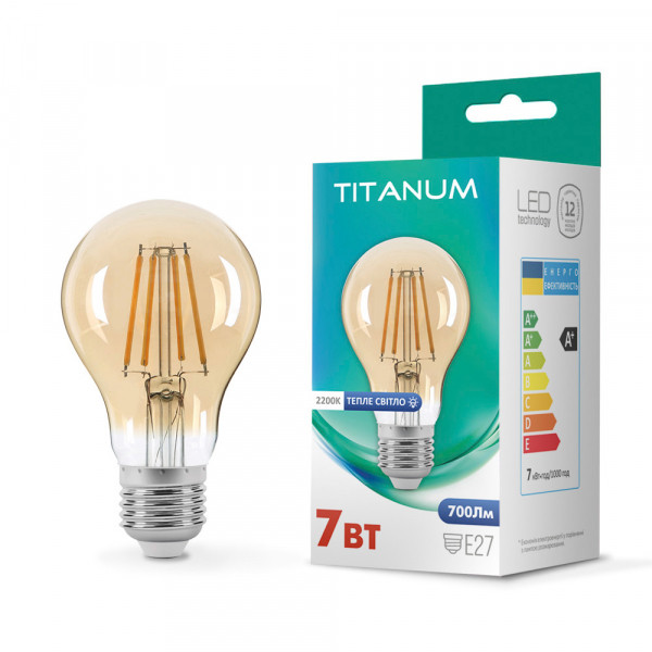 Світлодіодна лампа груша TITANUM Filament A60 7W E27 2200K бронза