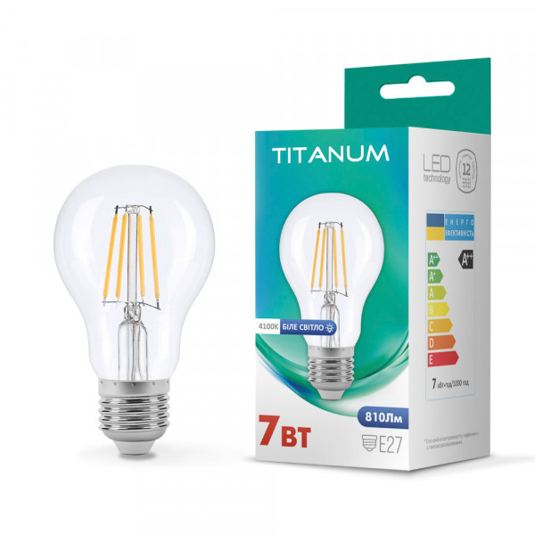 Світлодіодна лампа груша TITANUM Filament A60 7W E27 4100K