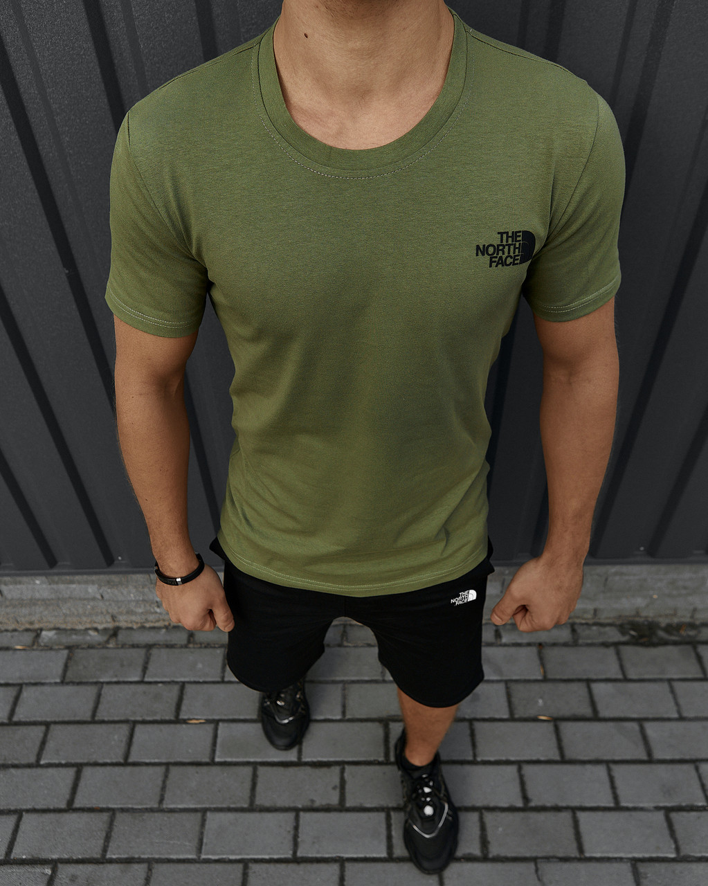 Літній спортивний костюм чоловічий The North Face шорти футболка комплект зе норд фейс хакі, фото 1