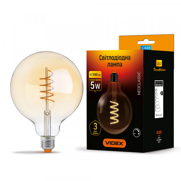 LED лампа VIDEX Filament G125FASD 5W E27 2200K димерна бронза