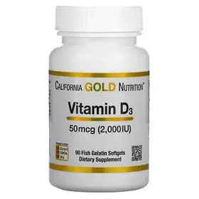California Gold Nutrition, вітамін D3, 50 мкг (2000 МО), 90 рибно-желатинових капсул