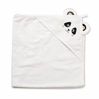 Детское махровое полотенце-уголок с капюшоном для новорожденных Twins "Панда" после купание, 100x100, белый