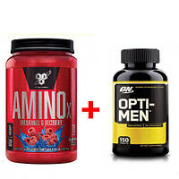 Комплект Аминокислота BSN Amino X 1.01 кг Синяя малина + Витамины Optimum Nutrition Opti-Men 150 таблеток