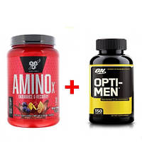 Комплект Аминокислота BSN Amino X 1.01 кг Фруктовый пунш + Витамины Optimum Nutrition Opti-Men 150 таблеток