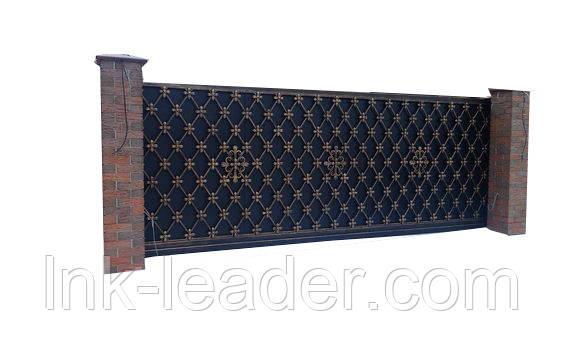 Металеві ворота з каликою та парканом з профнастилу, фото 1