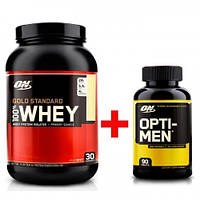 Комплект Optimum Nutrition Протеїн 100% Whey Gold Standard 907 г Полуниця — Банан + Вітаміни Opti-Men 90 таб