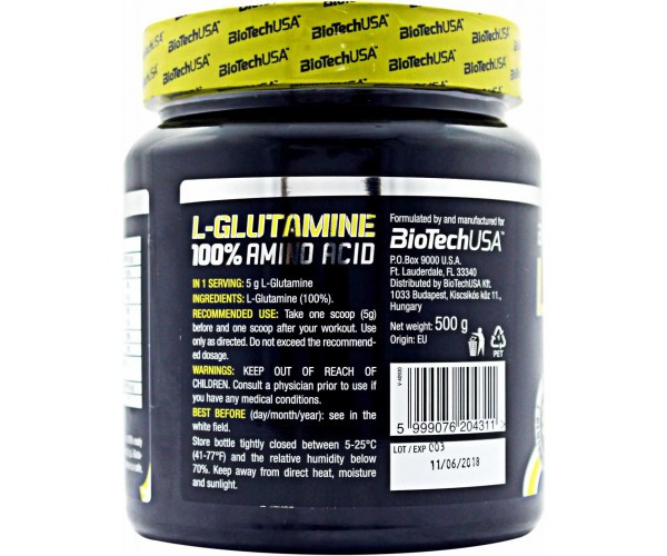 Аминокислота Biotech 100% L-Glutamine 500 г (141001) - фото 3 - id-p1611995575