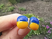 Сережки-цвяшки скляні жовто-блакитні