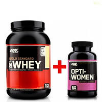 Комплект Optimum Nutrition 100% Whey Gold Standard 907 г Банан-Клубника + Витамины Opti-Women 60 капс (771230)