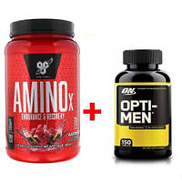 Комплект Аминокислота BSN Amino X 1.01 кг Арбуз + Витамины Optimum Nutrition Opti-Men 150 таблеток (558966)