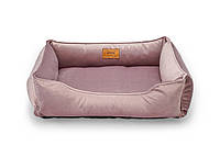 Лежак для Собак Котів та Кішок Dreamer Velour Pudra прямокутний м'яка лежанка пудровий