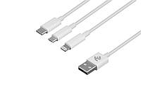 Кабель USB 2.0 2E 3 in 1 Micro/Lightning/Type C, 5V/2.4A, 1.2m, White (2E-CCMTLAB-WT)