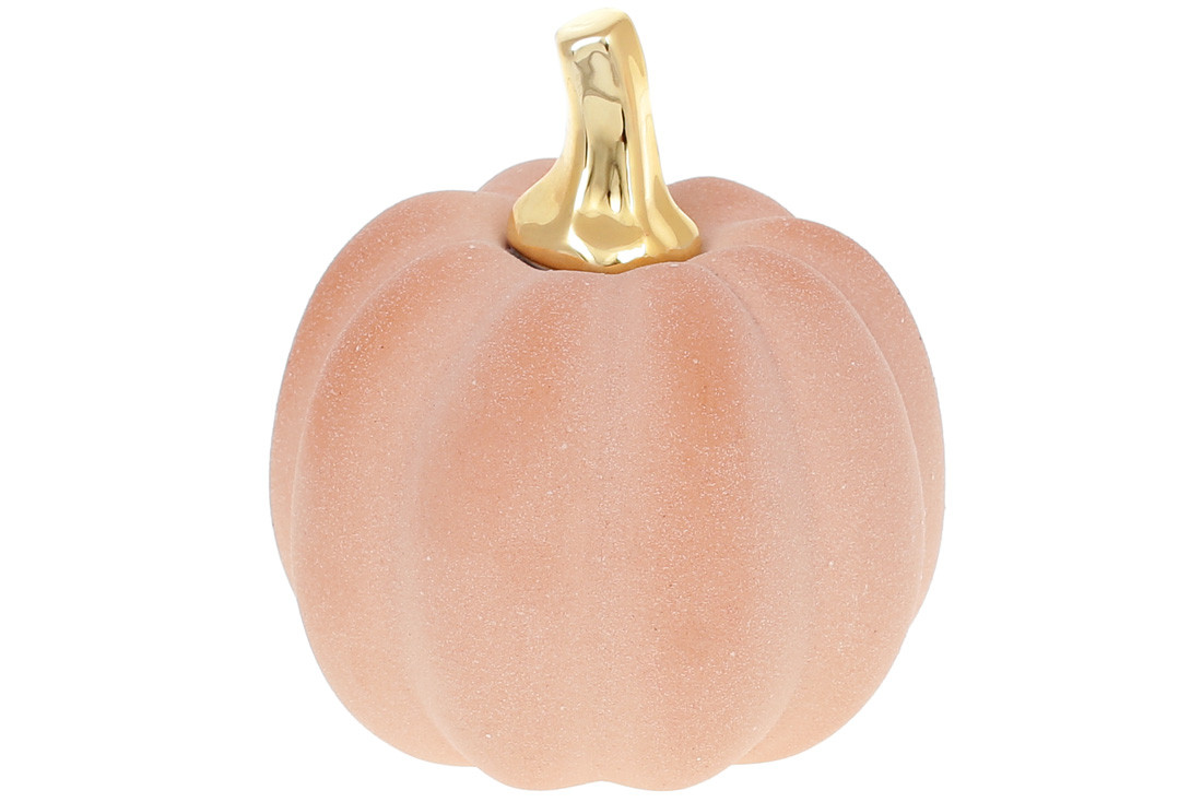 Декор керамічний Гарбуз із цукровим покриттям 11.8*11.5*12.5 см, жовтогарячий із золотом, 2 шт. в пакованні (733-505)