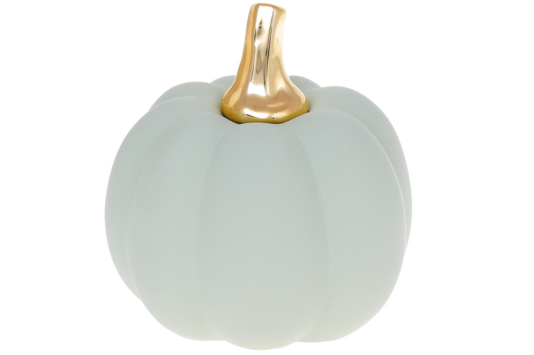 Декор керамічний Гарбуз із прогумованим напиленням 12.5 см, м'ятний із золотом, 2 шт. в пакованні (733-507)