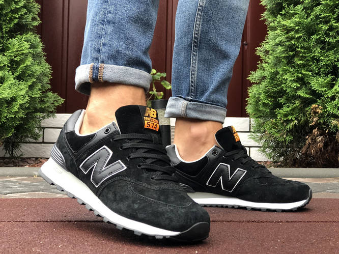 Кроссовки New Balance 574 мужские, замшевые, черные, демисезон, цена ...