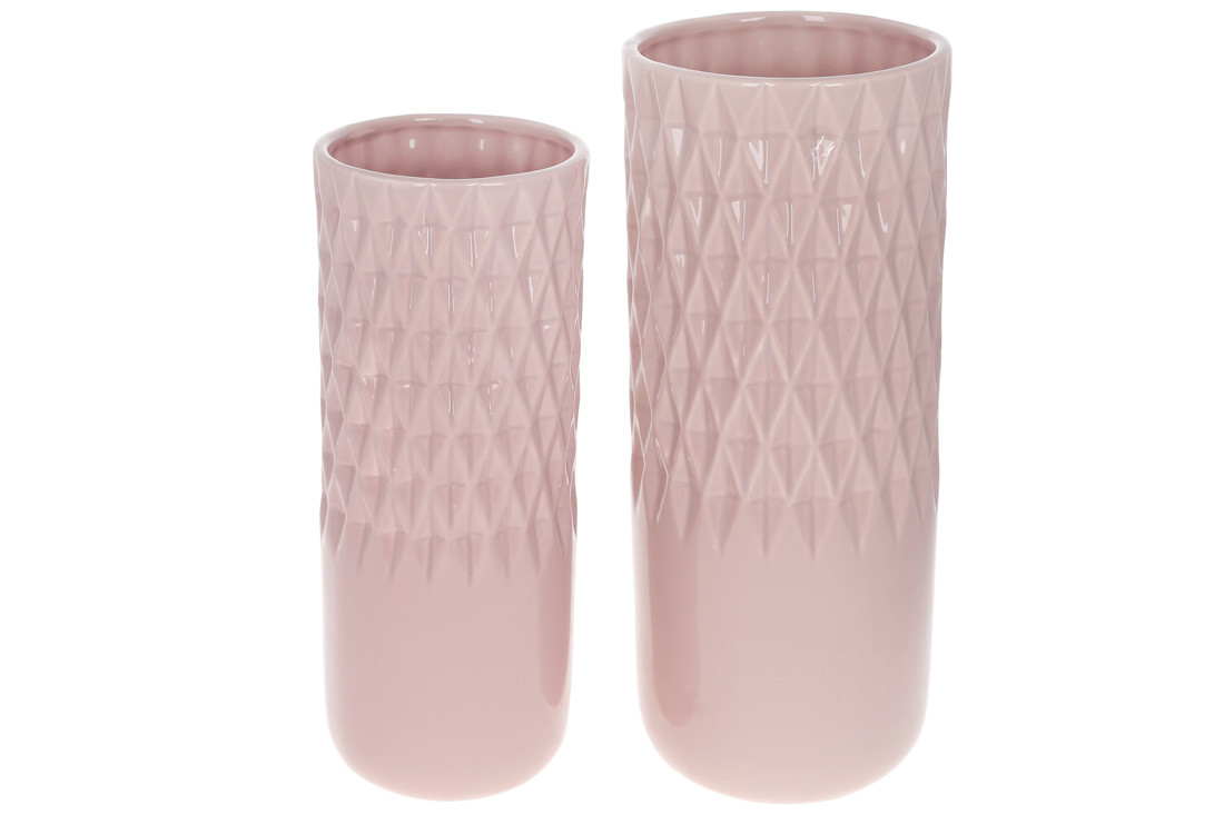 Ваза керамічна 12.4*12.4*30.7 см, попіл троянди глянець, 2 шт. в пакованні (733-523)
