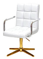Кресло Augusto-Arm GD-Modern Base белый кожзам с подлокотниками, на золотой крестовине с регулировкой высоты