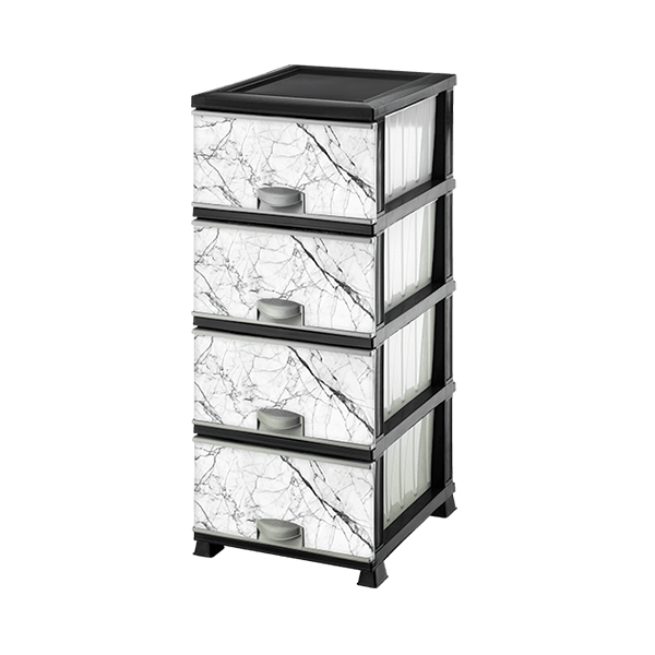 Пластиковий комод на 4 ящики Elif з малюнком Marble white